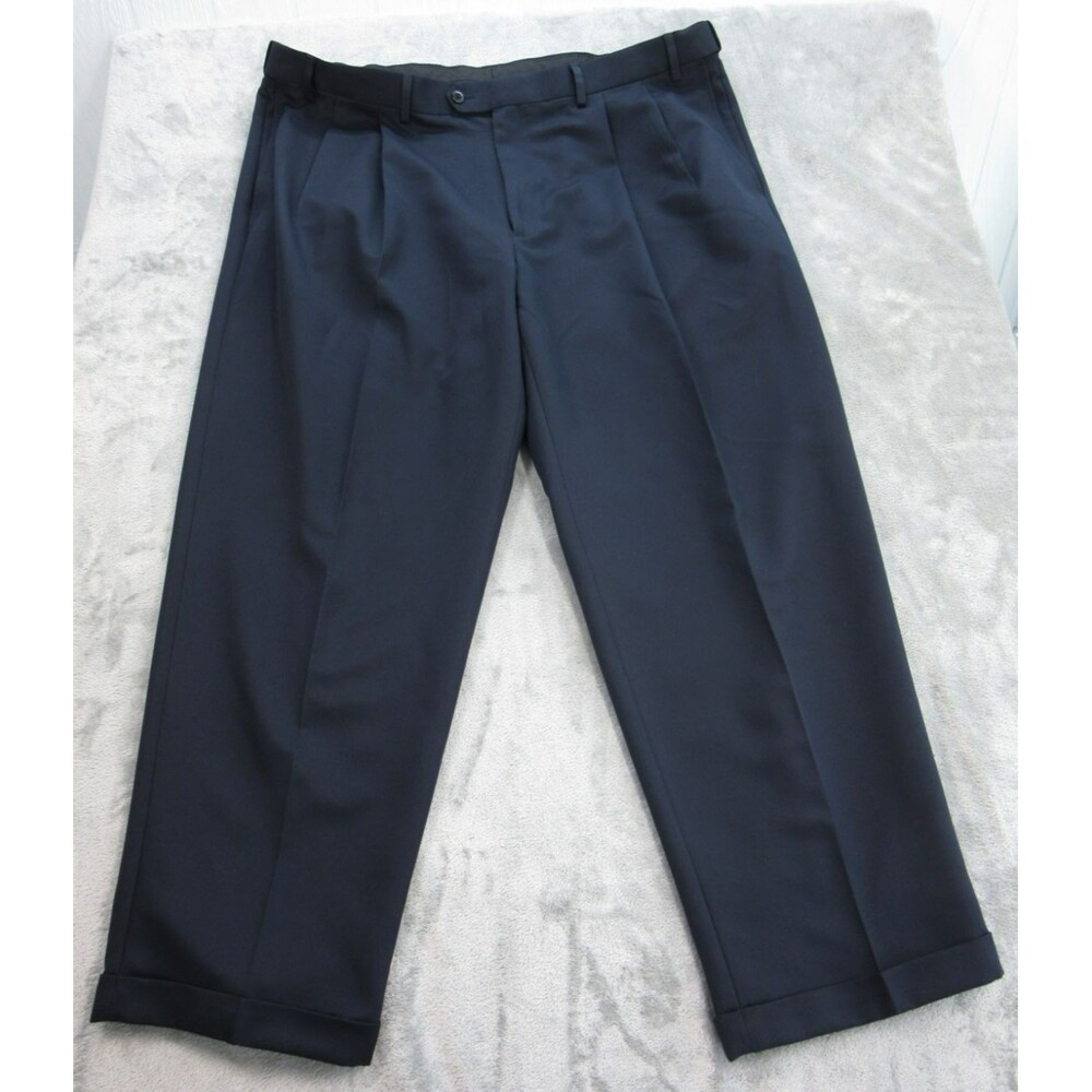 Roundtree & Yorke Pants Men's 40 x 29 (Tag 44x30) Easy Care Pleated Navy Blue